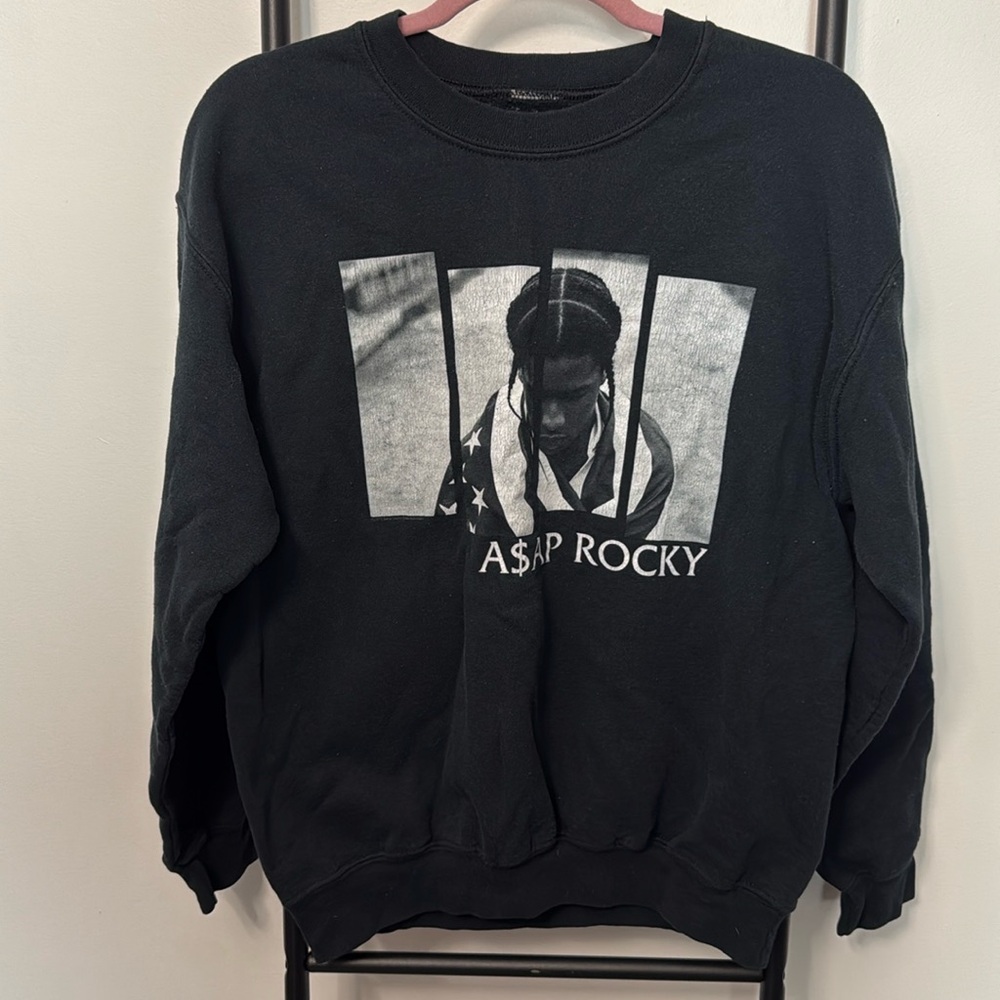 ASAP Rocky Crewneck Rap Streetwear Sweatshirt Hip Hop Black Graphic Size S